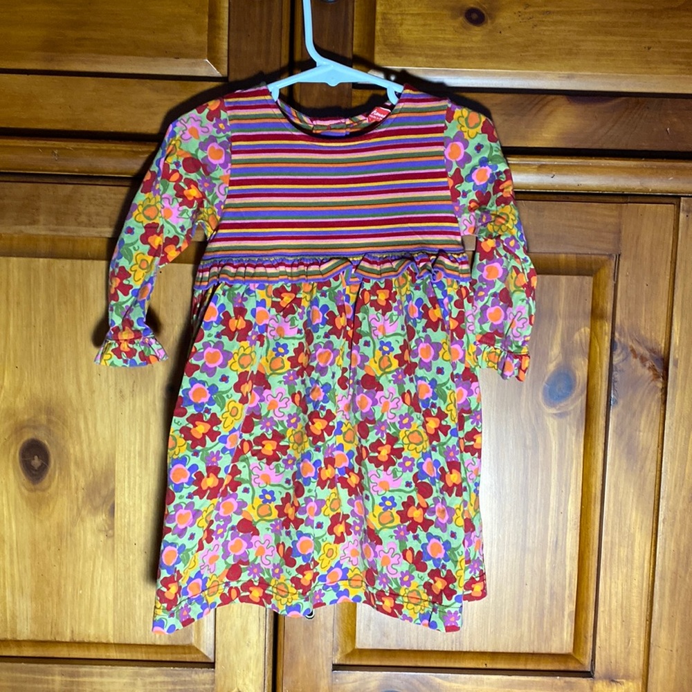 Hanna Andersson Striped Floral Long Sleeve Colorful Girls Dress